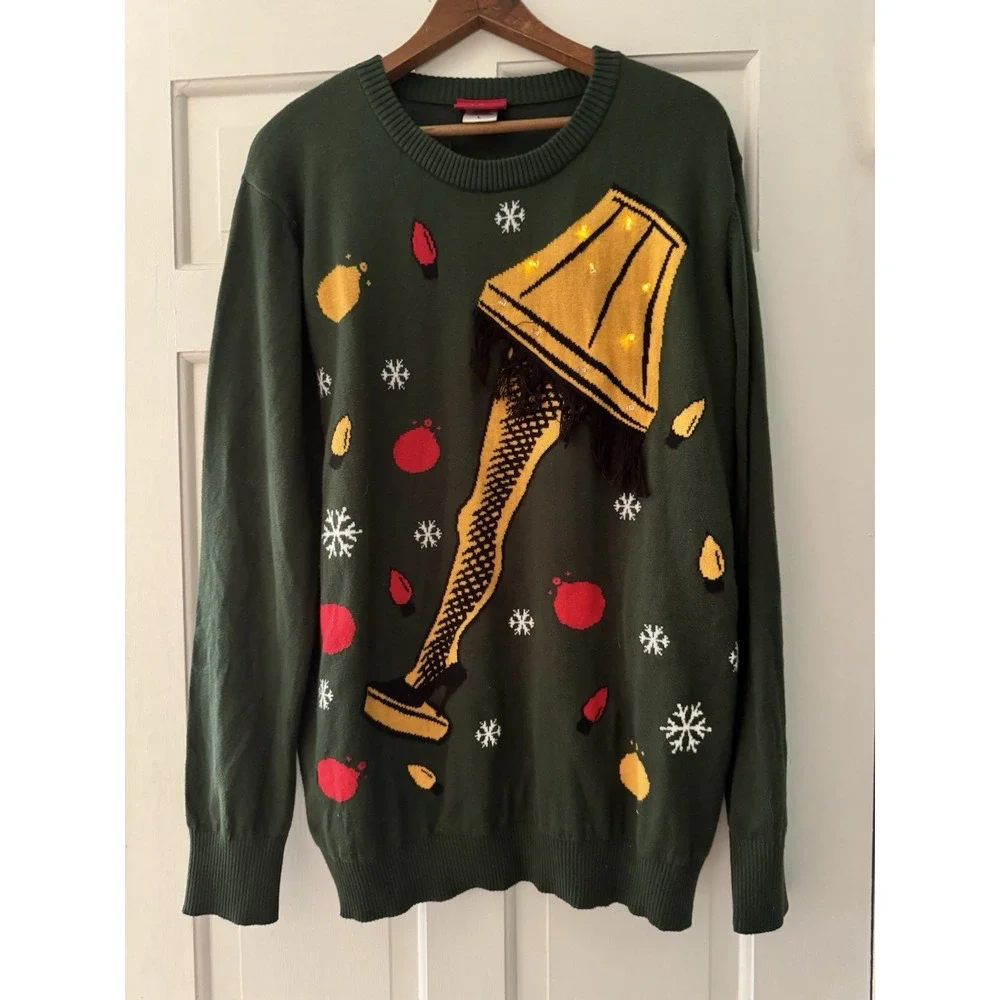 A Christmas Story Ugly Christmas Sweater Leg Lamp Lights Large Major Award